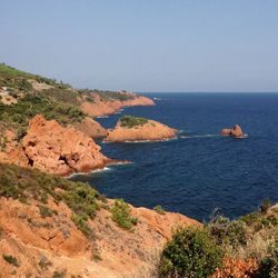 Scenic view of sea against clear sky