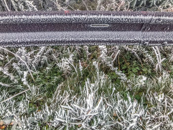 Full frame shot of frozen plants on field