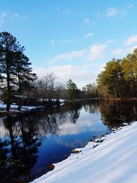 Scenic view of lake against sky during winter