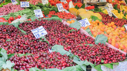 High angle view of fruits for sale in market