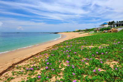 Scenic view of sea against cloudy sky