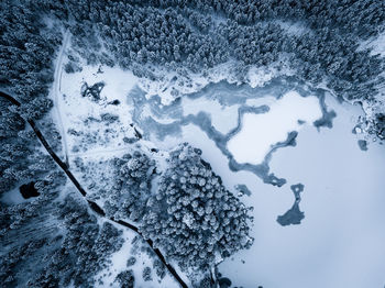 Aerial view of snow covered landscape