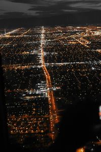 Aerial view of city at night