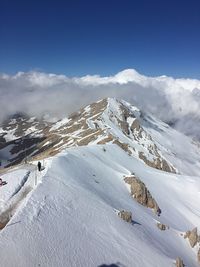 Scenic view of snow covered mountain range