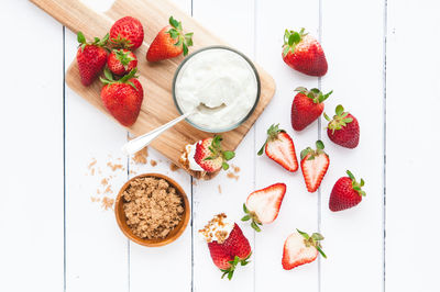 High angle view of breakfast on table