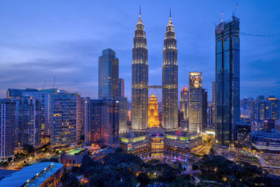 Skyscrapers in city at night