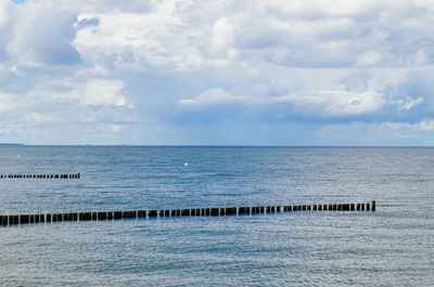 Scenic view of sea against cloudy sky