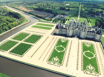 High angle view of agricultural landscape