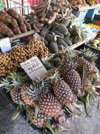 Fruits and vegetables for sale at market stall