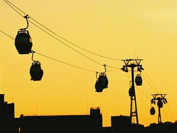 Low angle view of overhead cable car against sky