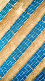 Aerial view of solar panel farm. solar power station aerial view. rows of solar photovoltaic panels