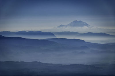 Scenic view of mount baker against sky