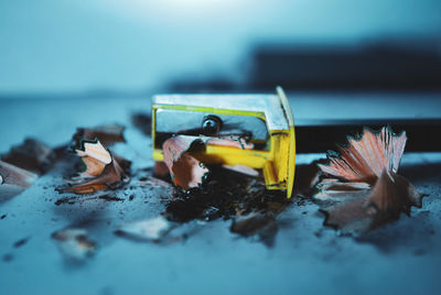 Close-up of yellow toy on table