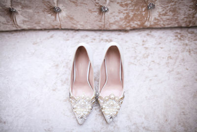 Elegant and stylish bridal shoes. selective focus.