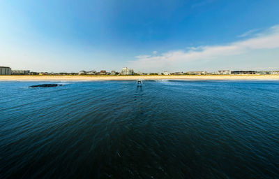 Scenic aerial view of jersey shore against sky from the ocean