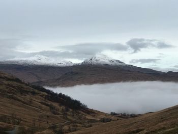 Scenic view of snowcapped mountains against sky