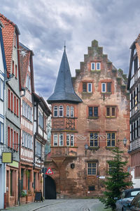 Street with historical houses in budingen, hesse, germany