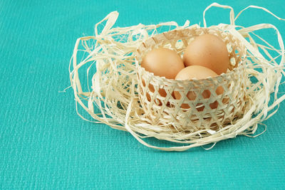 Close-up of eggs in basket