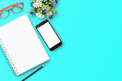 High angle view of information sign on table