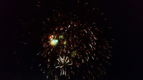 Low angle view of firework display at night