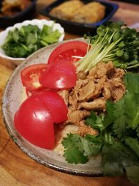 Close-up of salad in plate on table