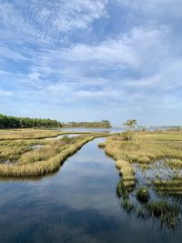 Scenic view of lake against sky