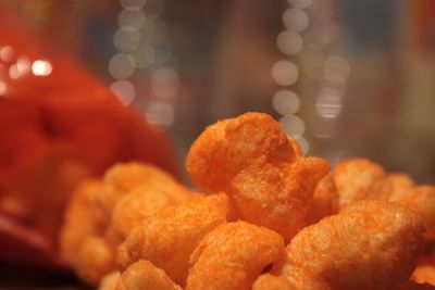 Close-up of cheese puffs