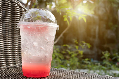 Close-up of beer glass on table