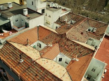 High angle view of houses in town