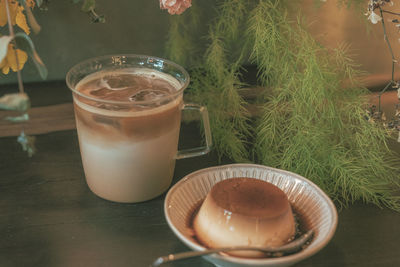 High angle view of drink on table