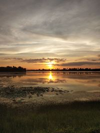 Scenic view of lake against sky during sunset