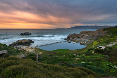 Scenic view of sea against sky during sunset