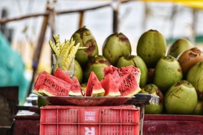 Close-up of fruits for sale at market stall