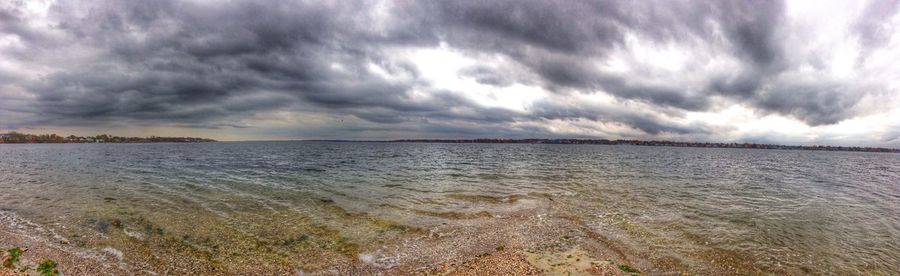 Scenic view of sea against cloudy sky