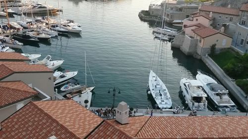 High angle view of buildings in water