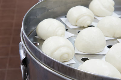 High angle view of eggs in container