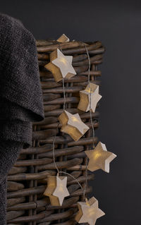 Close-up of christmas decoration against black background