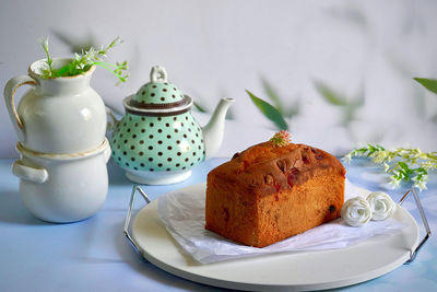 Close-up of dessert in plate on table