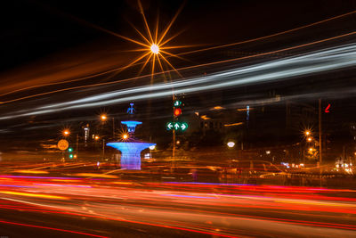 Light trails on road at night