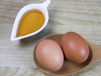 High angle view of breakfast on table