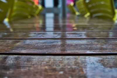 Close-up of wet table