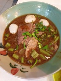 High angle view of soup in bowl