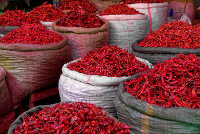 Various red peper for sale at market stall