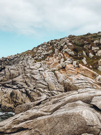 Low angle view of rock formations against sky