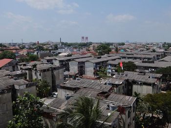 High angle view of townscape against sky