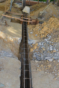 High angle view of rusty machine part