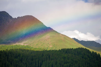 Scenic view of rainbow over mountain against sky