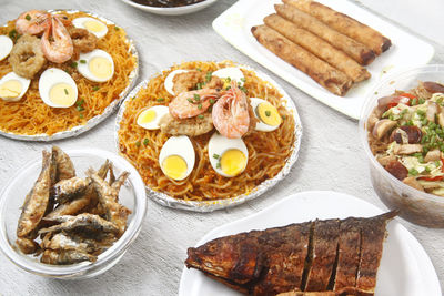 High angle view of food on table