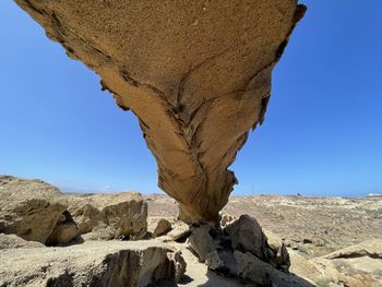 Rock formation against clear blue sky