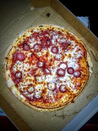 High angle view of pizza on table